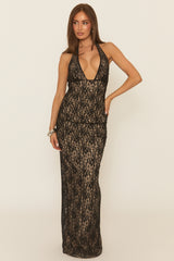 Black Contrast Lining Lace Maxi Dress - Tamzin