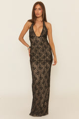 Black Contrast Lining Lace Maxi Dress - Tamzin