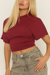 Wine Short Sleeve Cinched Waist T-Shirt - Hilde