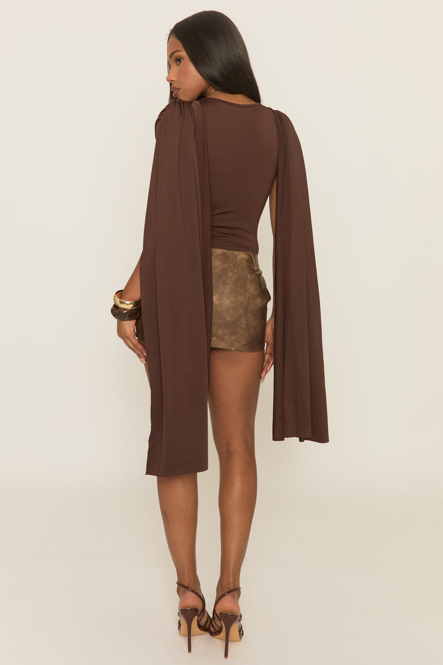 Chocolate Gathered Cape Bodysuit - Tawny
