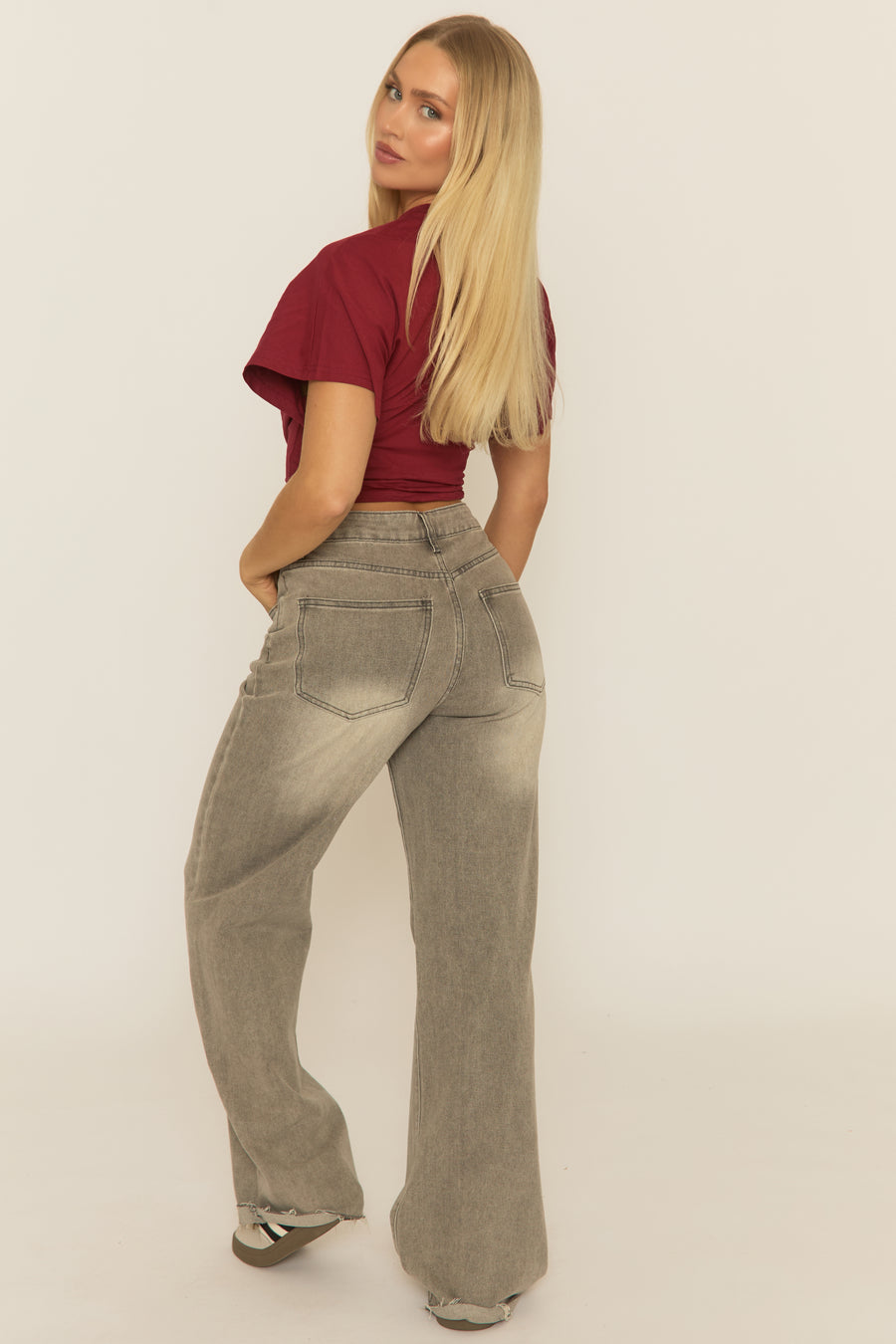 Wine Short Sleeve Cinched Waist T-Shirt - Hilde