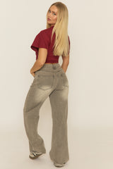 Wine Short Sleeve Cinched Waist T-Shirt - Hilde