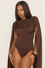 Chocolate Gathered Cape Bodysuit - Tawny