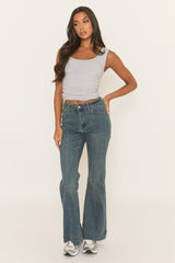 Mid Blue Seam Detail Flare Denim Jeans - Aoife