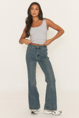 Mid Blue Seam Detail Flare Denim Jeans - Aoife