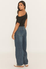 Mid Blue Stretch Denim Barrel Leg Jeans - Aine