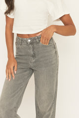 Acid Wash Grey Wide Leg Jeans - Jelara