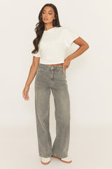 Acid Wash Grey Wide Leg Jeans - Jelara