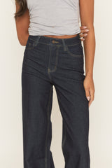 Indigo Contrast Stitch Wide Leg Denim Jeans - Nadira