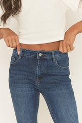 Mid Blue Stretch Denim Flare Jeans - Sorcha