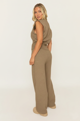 Mocha Knitted Vest and Trouser Loungewear Co-ord Set - Aziel
