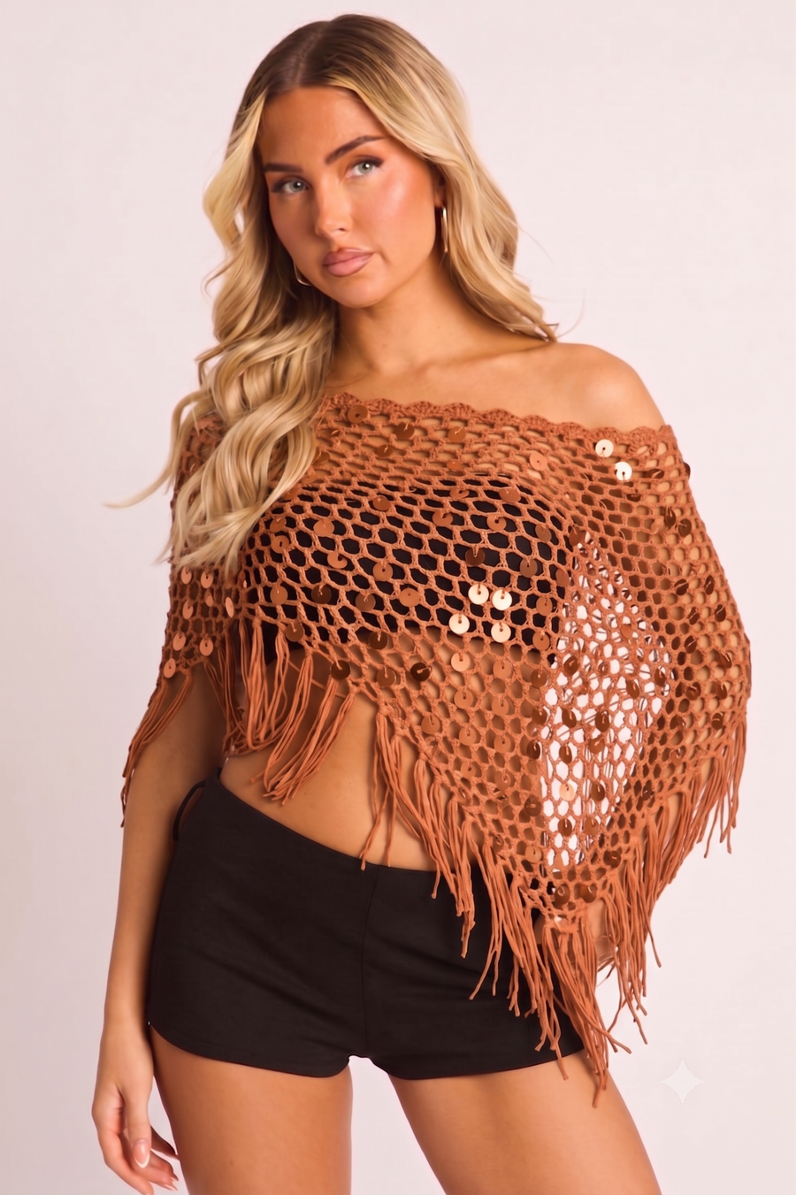 Rust Sequin Crochet Shawl - Brodie