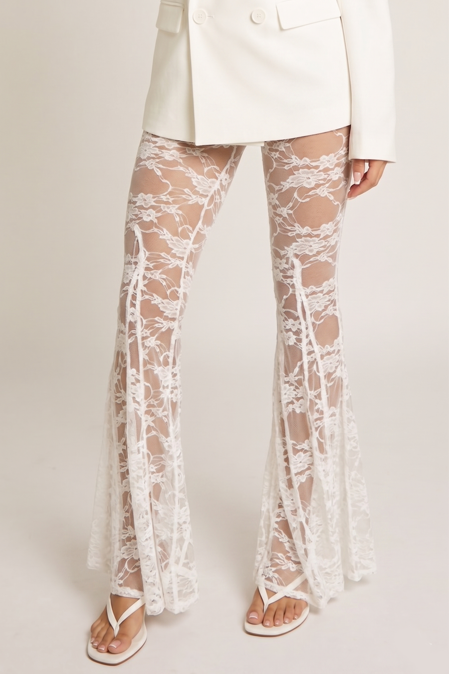 White Lace Flare Trousers - Samina