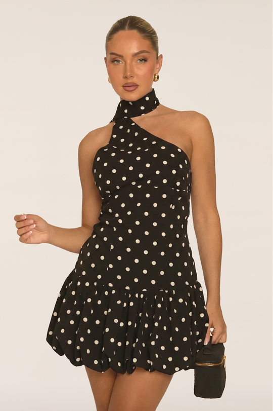 Black Polka Dot Scarf Mini Dress - Noah