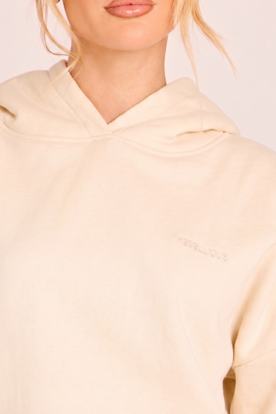 Cream Rebellious Logo Oversized Hoodie - Nivah