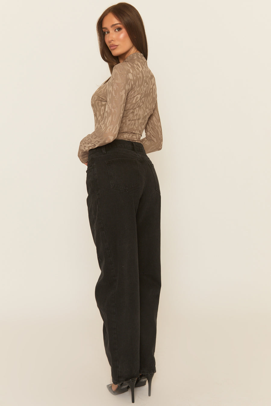 Taupe Leopard Print High Neck Bodysuit - Sareena