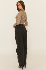 Taupe Leopard Print High Neck Bodysuit - Sareena