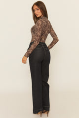 Brown Abstract Print Mesh Bodysuit - Laycee