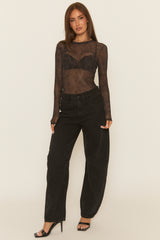 Brown Abstract Print Mesh Bodysuit - Kerris