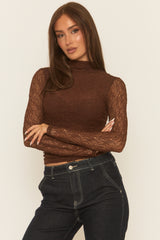 Brown Textured High Neck Ruched Top - Teanna