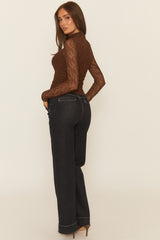 Brown Textured High Neck Ruched Top - Teanna