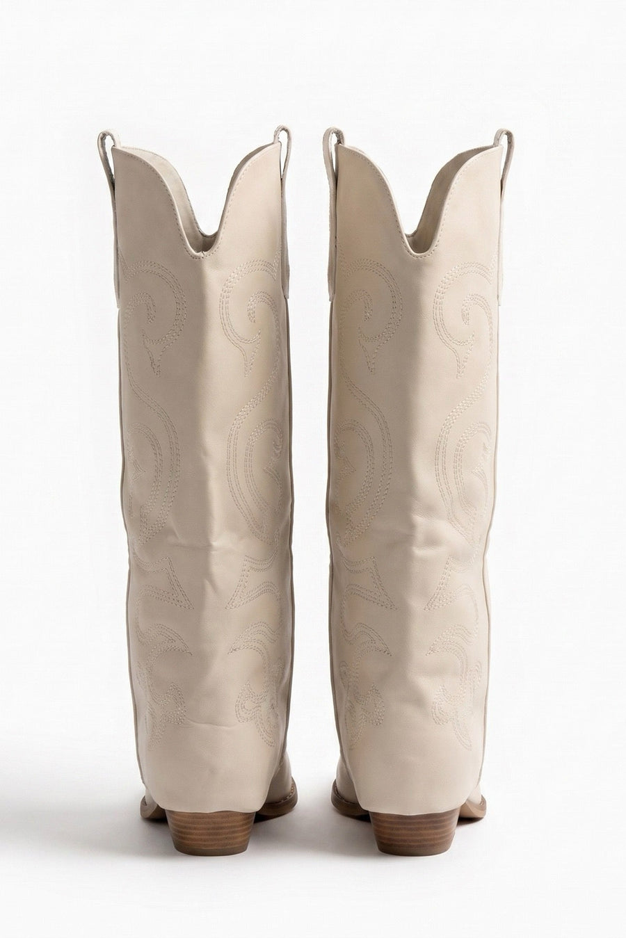 Beige PU Layered Knee High Cowboy Boots - Rebecca