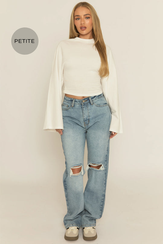 Petite Blue Denim Distressed Knee Jeans - Ivelisse