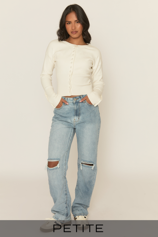 Petite Blue Denim Distressed Knee Jeans - Ivelisse