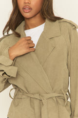 Khaki Tie Front Trench Coat - Tanzyn