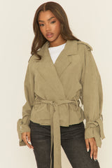 Khaki Tie Front Trench Coat - Tanzyn