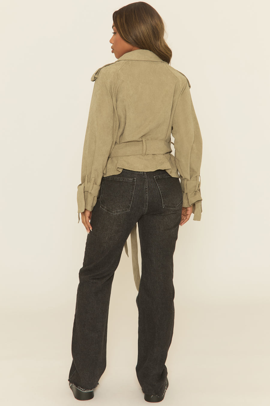 Khaki Tie Front Trench Coat - Tanzyn