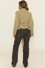 Khaki Tie Front Trench Coat - Tanzyn