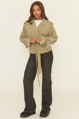 Khaki Tie Front Trench Coat - Tanzyn