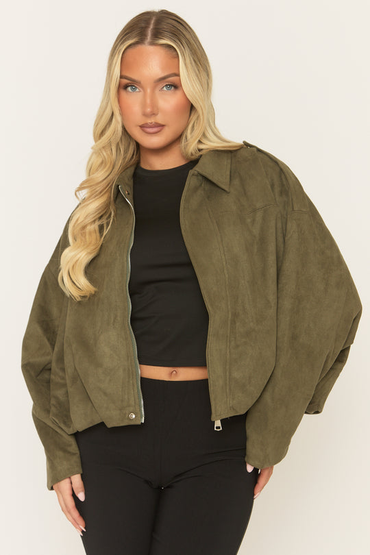 Khaki Suede Bomber Jacket - Imane
