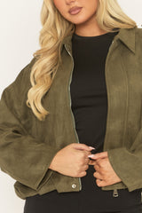 Khaki Suede Bomber Jacket - Imane