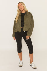 Khaki Suede Bomber Jacket - Imane