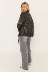 Black Oversized PU Biker Jacket - Marlowe
