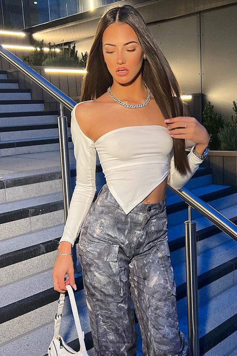 White Asymmetric Cut Out Back Cropped Top - Koko