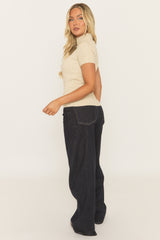 Beige Fine Knit High Neck Top - Jayca