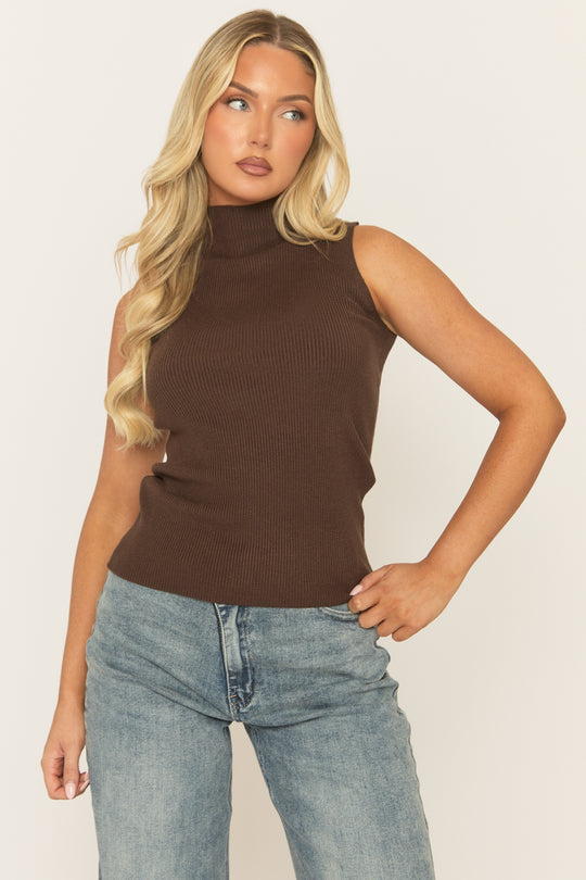 Chocolate Fine Knit Racer Top - Murphy