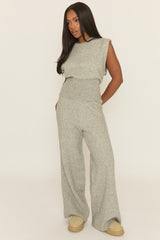 Grey Knitted Vest and Trouser Loungewear Co-ord Set - Aziel