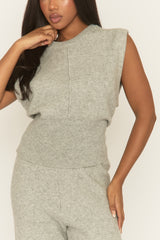 Grey Knitted Vest and Trouser Loungewear Co-ord Set - Aziel