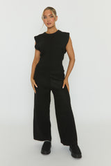 Black Knitted Vest and Trouser Loungewear Co-ord Set - Aziel