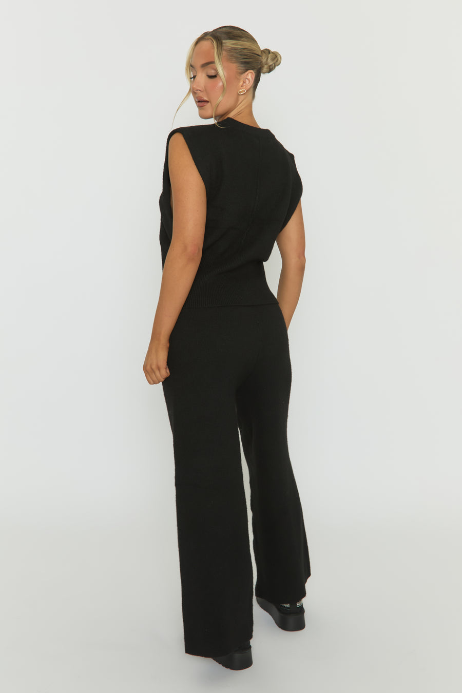Black Knitted Vest and Trouser Loungewear Co-ord Set - Aziel