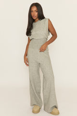 Grey Knitted Vest and Trouser Loungewear Co-ord Set - Aziel