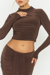 Chocolate Long Sleeve Top and Drape Maxi Skirt Co-ord Set - Yanna