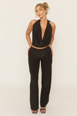 Black Slinky Cowl Top and Wide Leg Trouser Co-ord Set - Avaleen