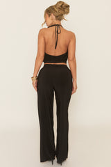 Black Slinky Cowl Top and Wide Leg Trouser Co-ord Set - Avaleen