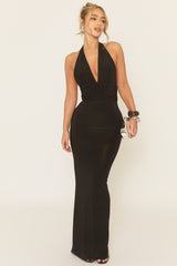 Black Halterneck Tie Back Maxi Dress - Amalfie