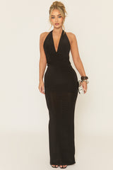 Black Halterneck Tie Back Maxi Dress - Amalfie